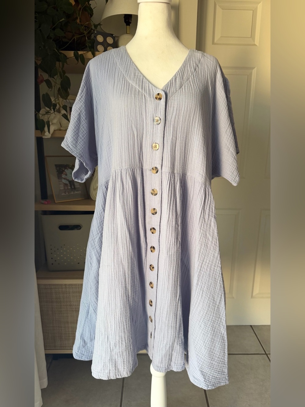 Madewell Lightspun Button Front Mini Dress XL Wisteria Dove Cotton Gauze